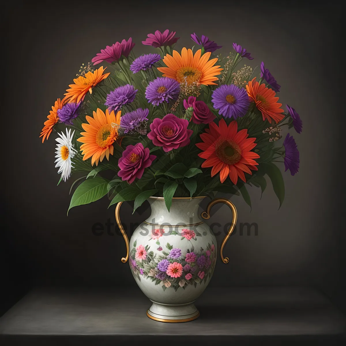 Picture of Colorful Floral Vase Bouquet: Vibrant and Artistic Flower Decoration