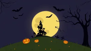 Creepy Night Silhouette with Moon and Bat.