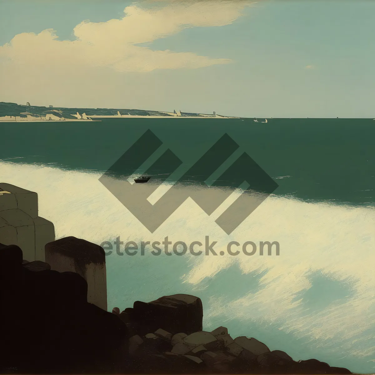 Picture of Scenic Sunset over Coastal Landscape with Breaking Waves