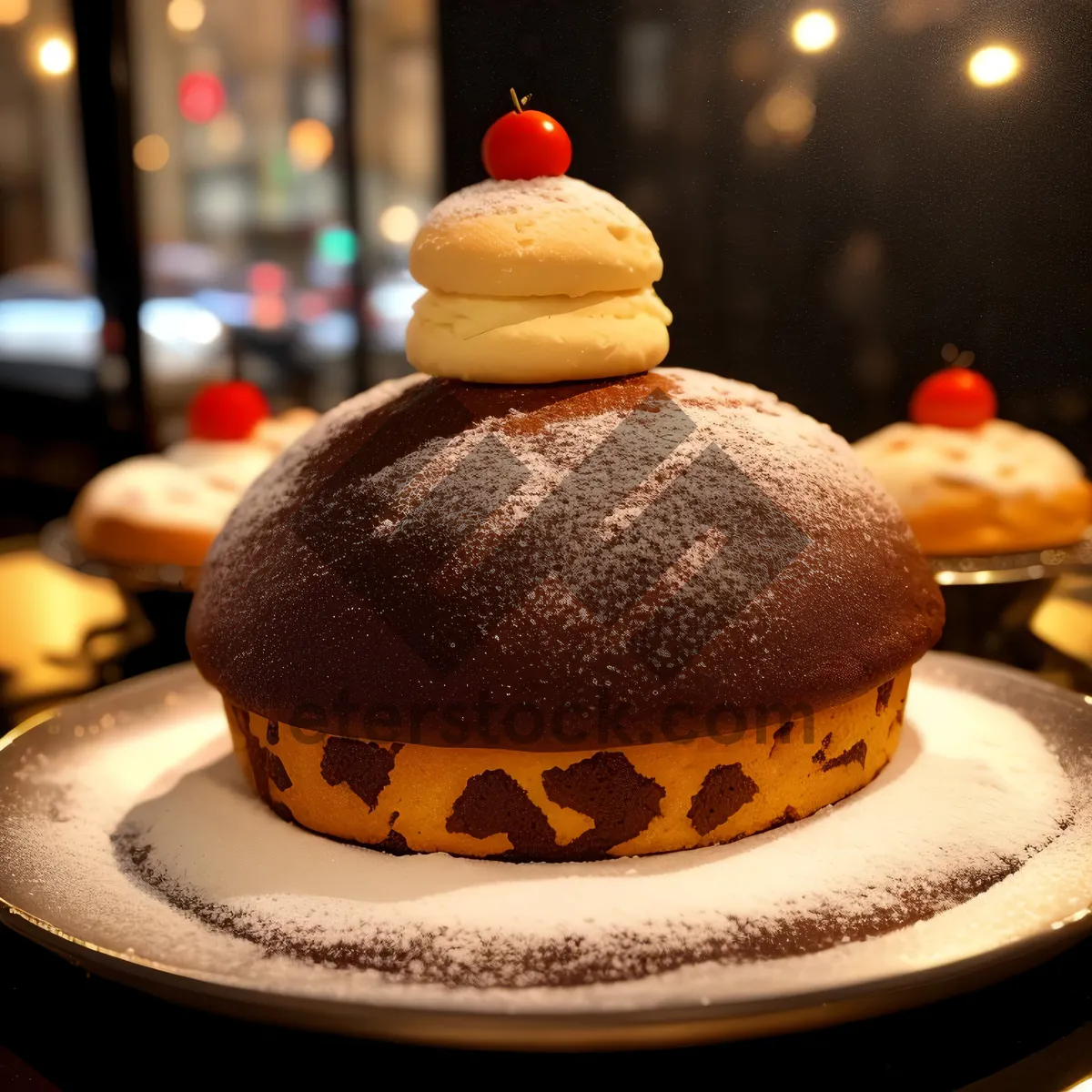 Picture of Creamy tea dessert in pot and cheeseburger plate concept