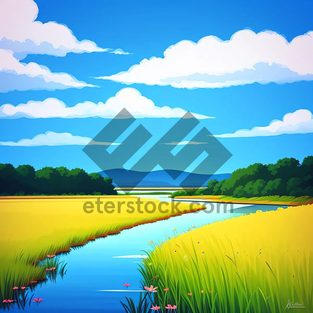 Picture of Serene Sunset Over Rural Landscape with Reflecting Lake