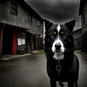 Adorable Black Shepherd Dog on Leash