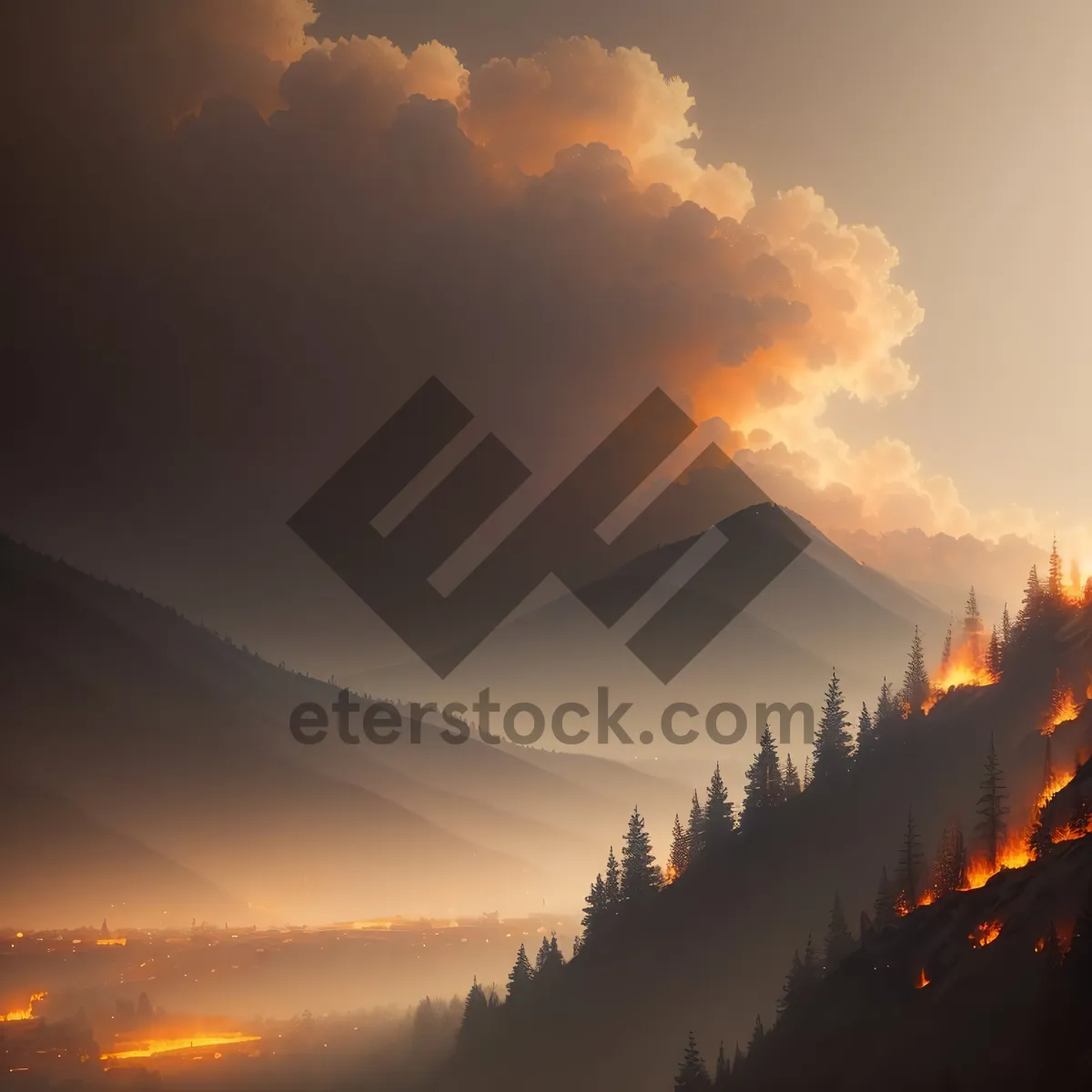 Picture of Golden Horizon: A Majestic Sunset Over Mountains