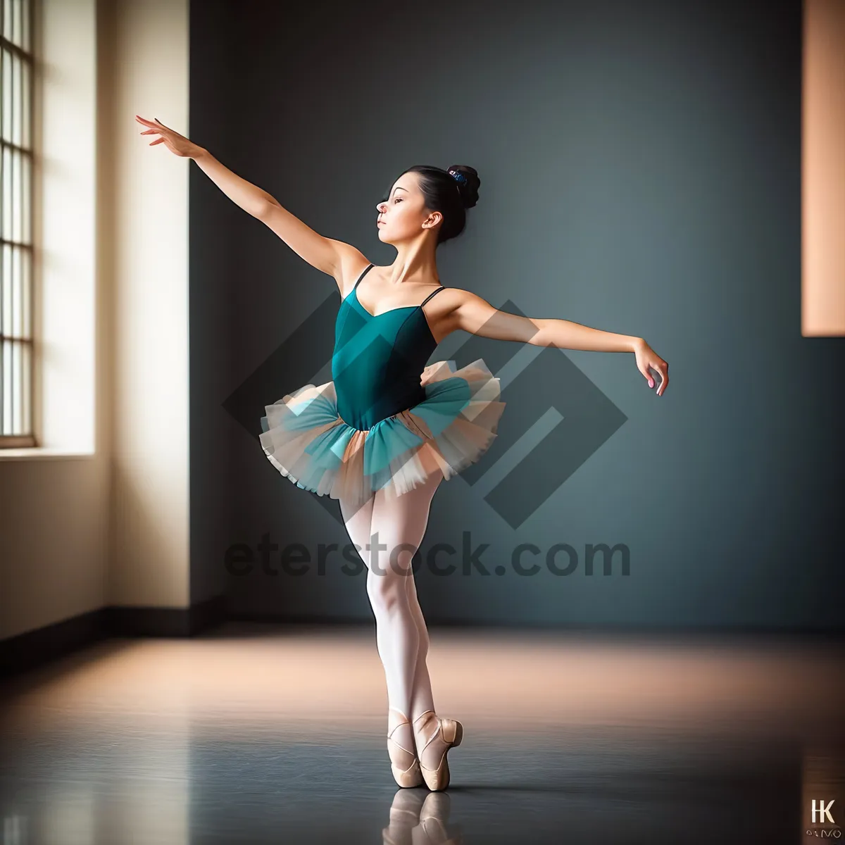 Picture of Elegant ballet dancer performing graceful jumps