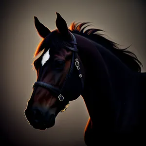 Thoroughbred stallion with bridle in equestrian field