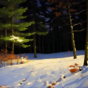 Winter mountain landscape with snowy slopes and trees