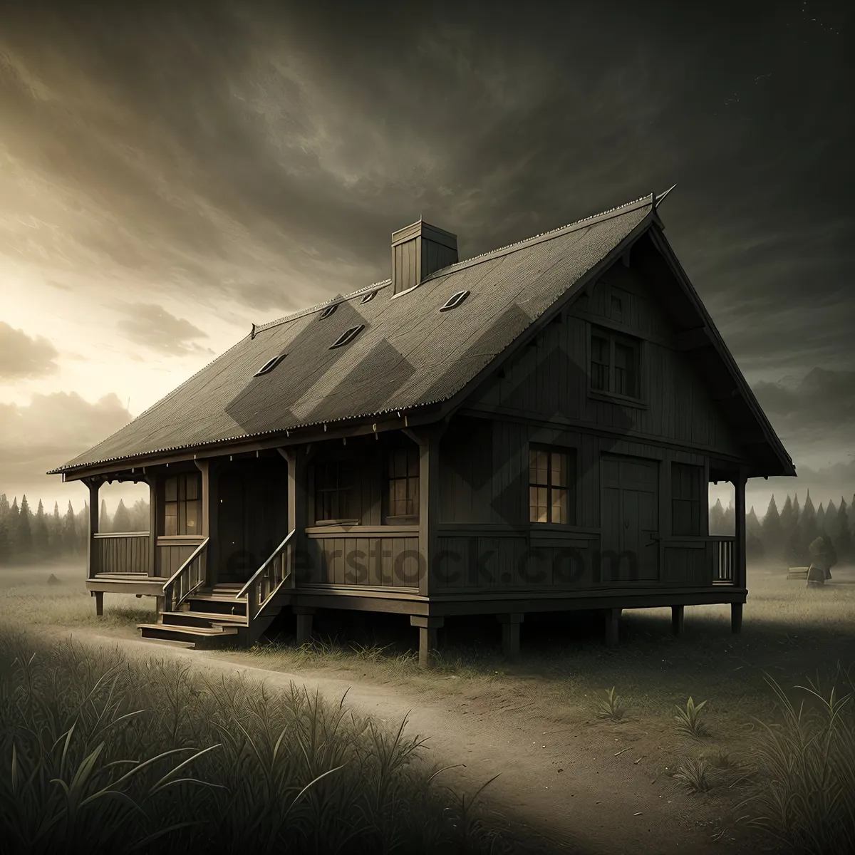 Picture of Rustic Wood-Clad Barn with Nature Backdrop