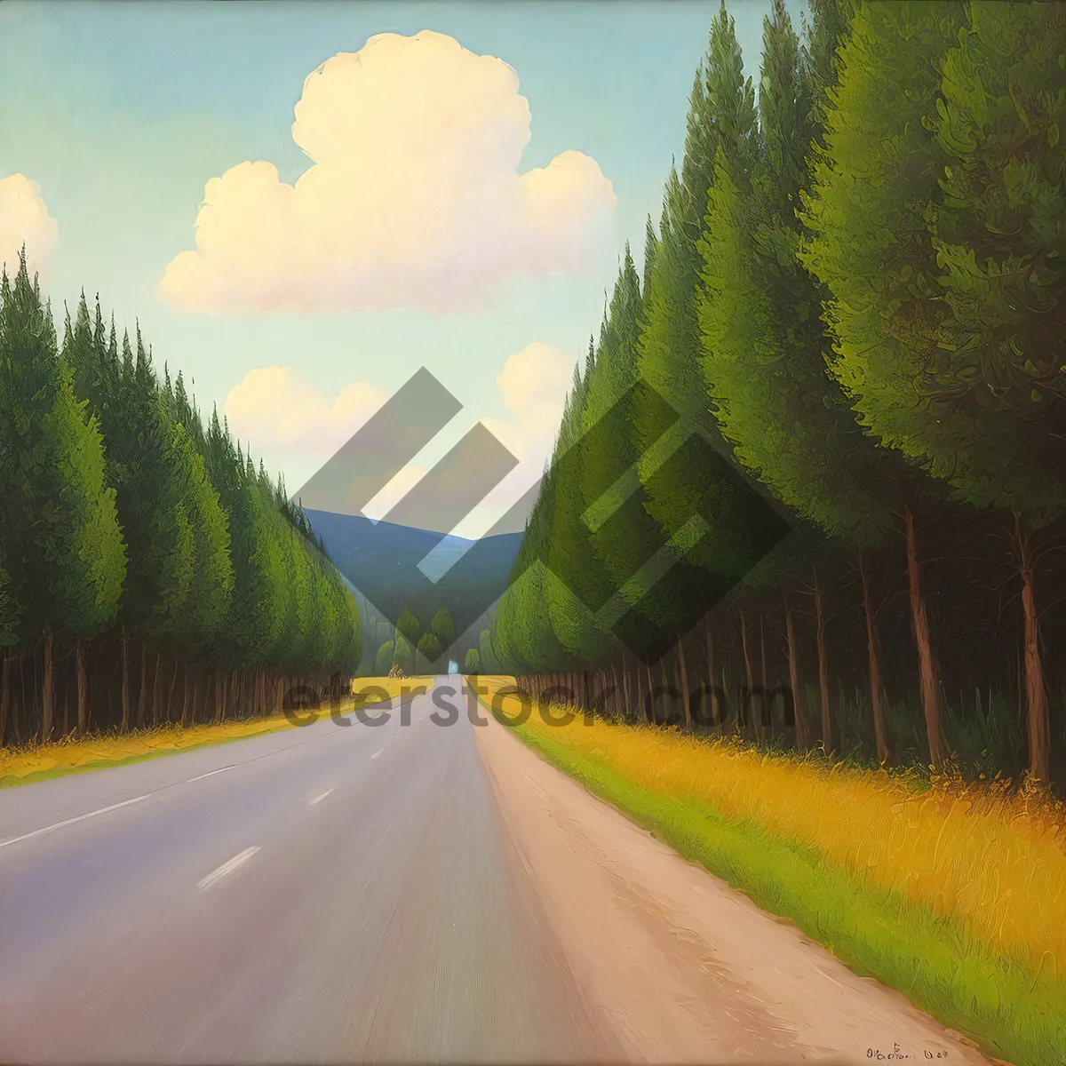 Picture of Serene Country Road Amidst Picturesque Landscape