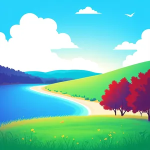 Vibrant Summer Countryside with Blue Sky and Green Meadow