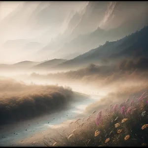 Golden Horizon: Majestic Mountains, Sunlit Skies