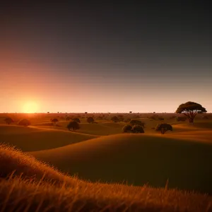 Sun-kissed Desert Horizon: A Stunning Sunset Over Countryside