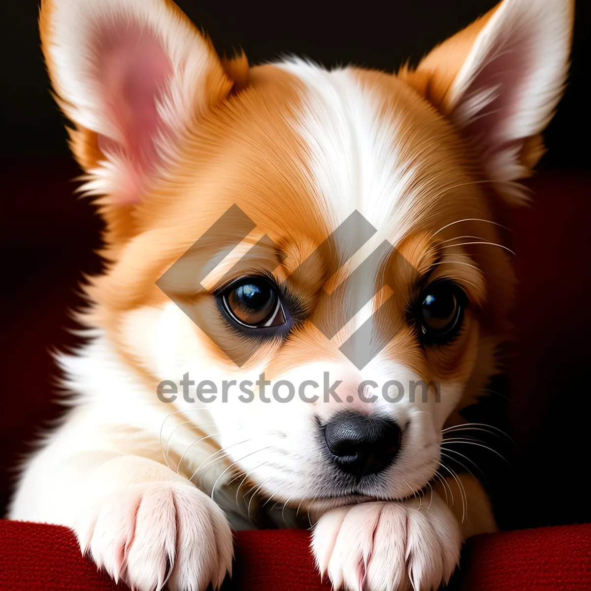 Picture of Fluffy Canine Corgi Puppy with Big Beautiful Eyes.
