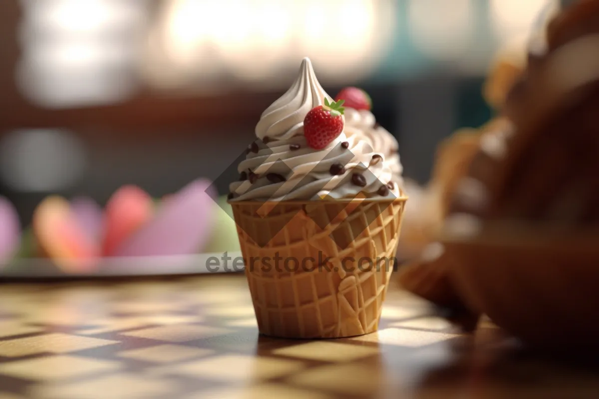 Picture of Berry Delight Ice Cream Cone with Chocolate Drizzle