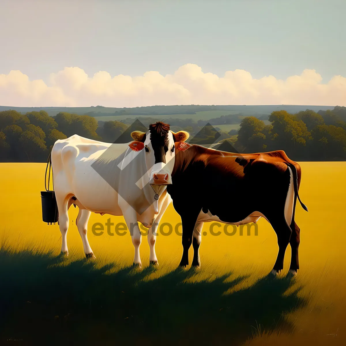 Picture of Summer Sky Over Rural Meadow with Grazing Horses