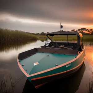 Serene Seascape with Fishing Boat and Marina