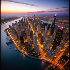 Nighttime Cityscape with Glowing Skyscrapers