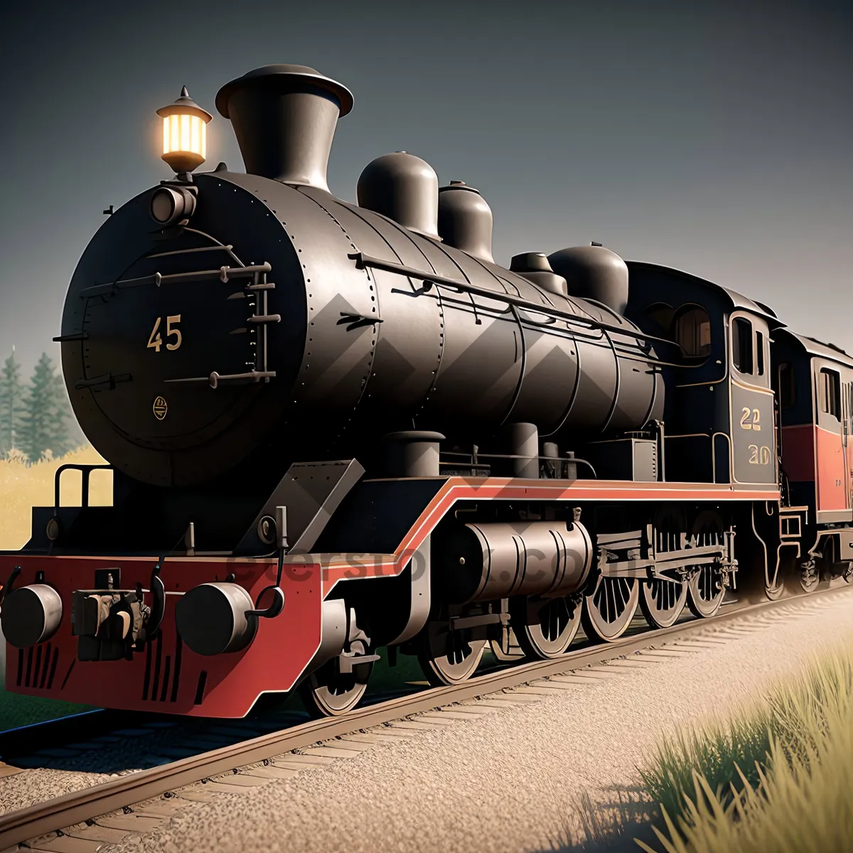 Picture of Vintage Steam Engine on Railway Track