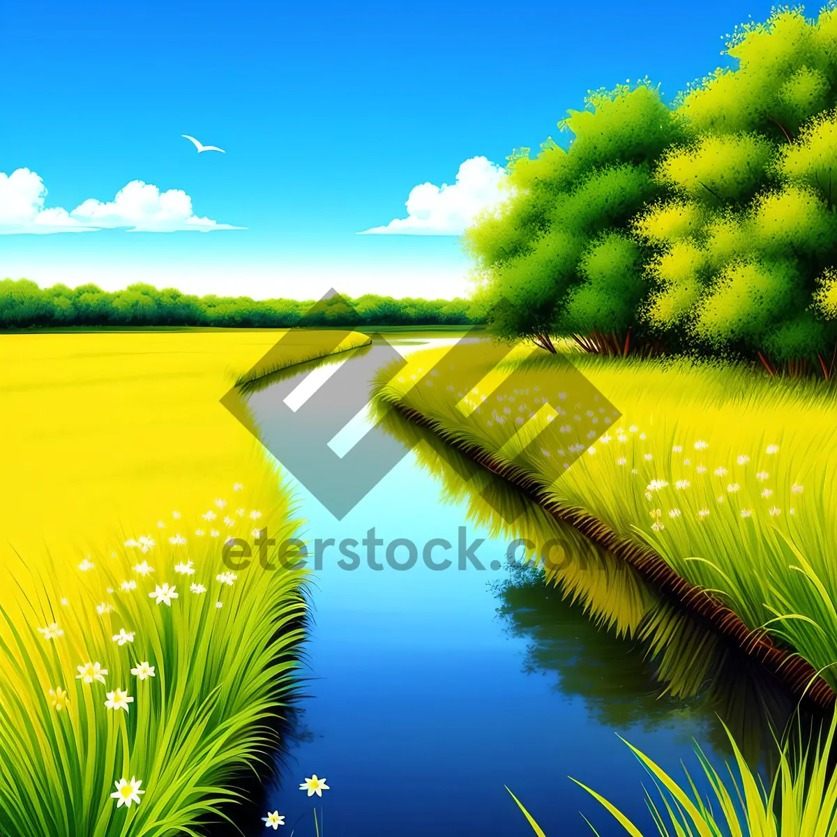 Picture of Serene Summer Meadow Under Sunny Sky