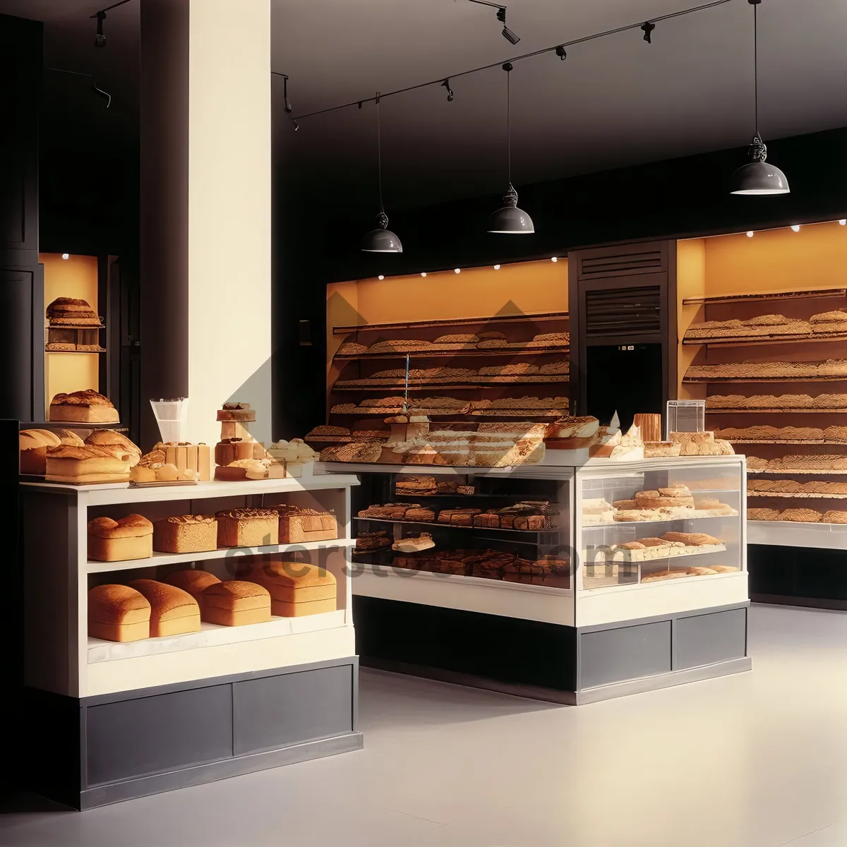 Picture of Bakery Shop Interior: Modern Kitchen Design with Wood and Stainless Accents