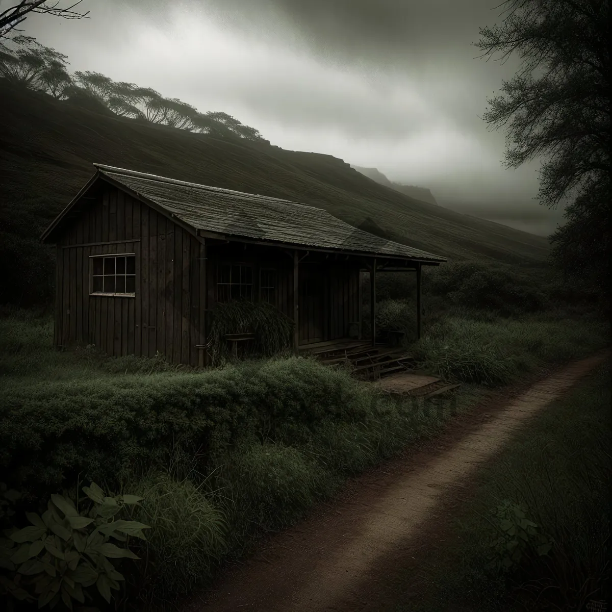 Picture of Rustic Farmhouse nestled among tree-lined countryside