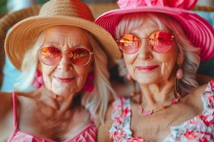 Smiling fashion model wearing sunglasses and hat