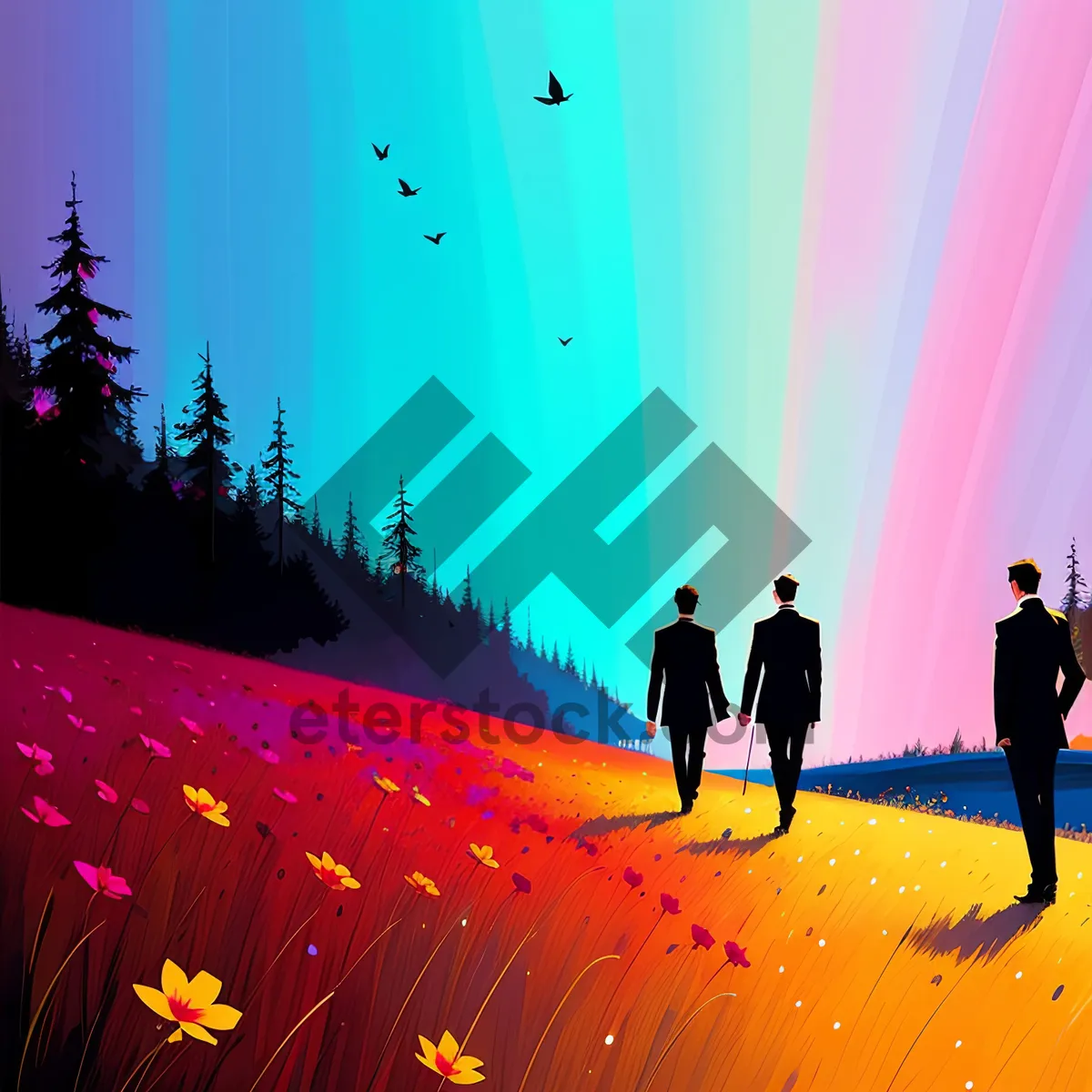 Picture of Stellar Light: Colorful Silhouette Design for Wallpaper