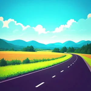 Rural Horizon: Sunny Grassland Field with Asphalt Road