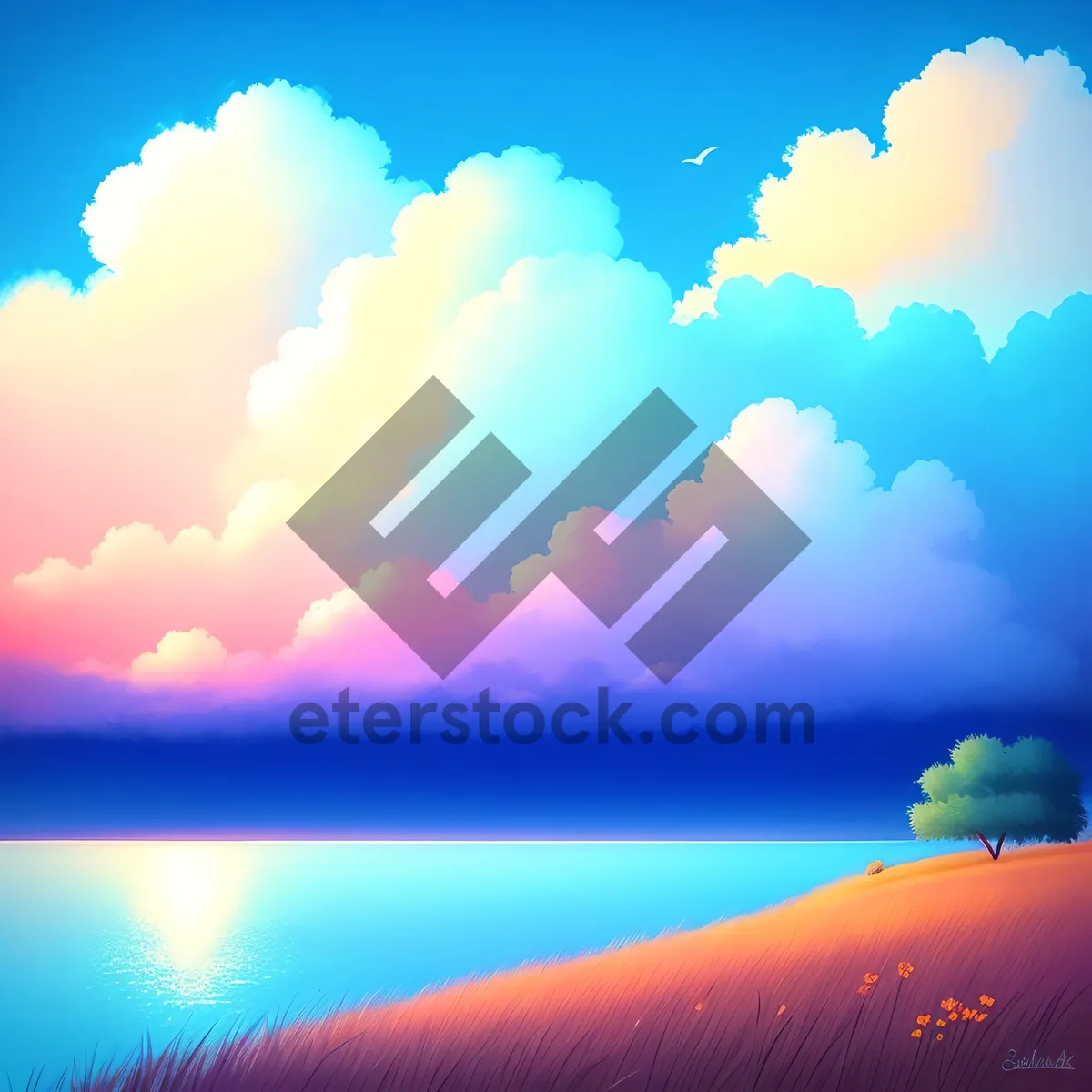 Picture of Sunny Cloudscape Over Clear Blue Sky