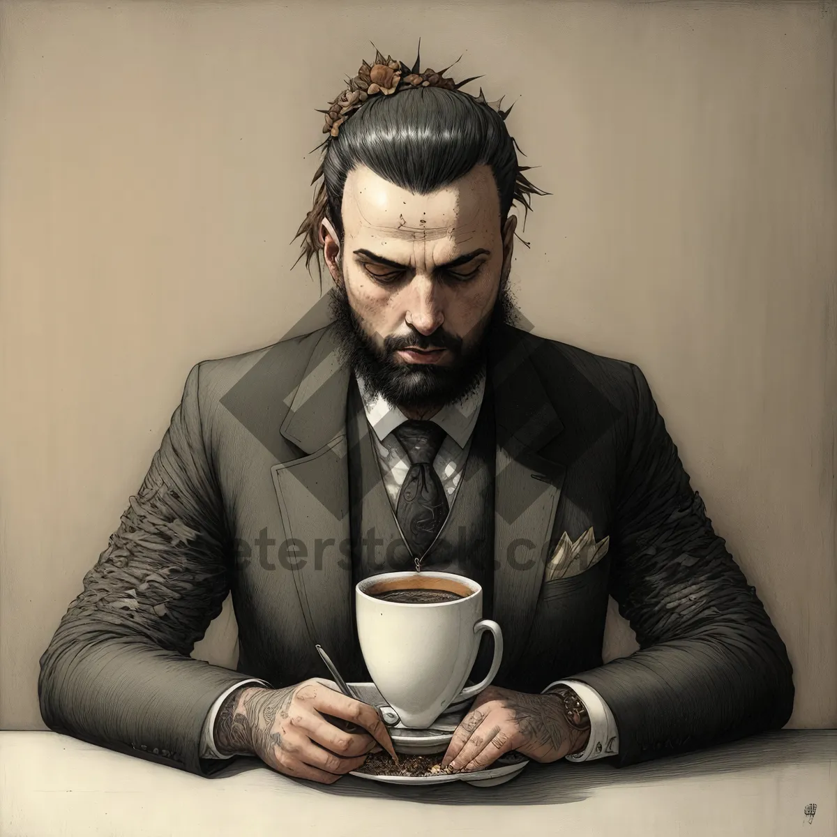 Picture of Happy businessman enjoying coffee in office