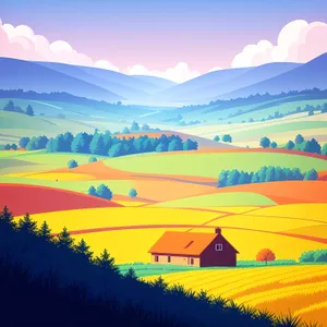 Serene Summer Sunset over Meadow and Lake
