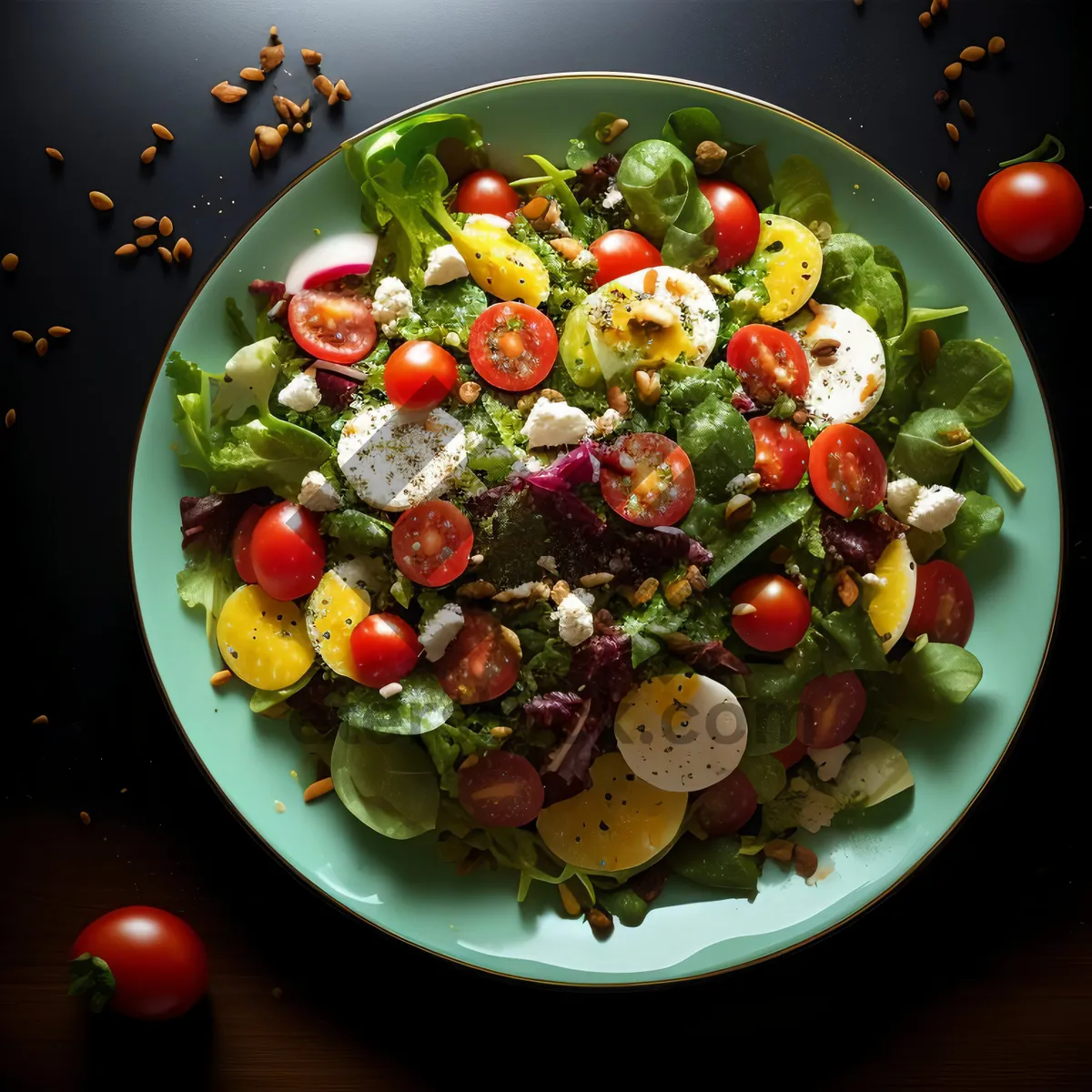 Picture of Fresh and Healthy Vegetable Salad with Olive Oil Dressing