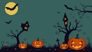Halloween Night Silhouette Design with Moon and Bat
