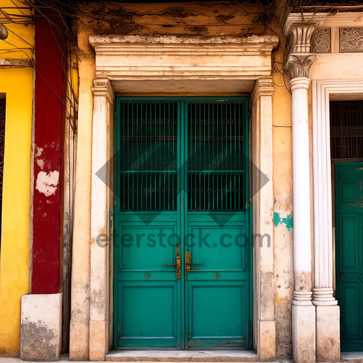 Picture of Antique Brick Wall with Rustic Door and Window