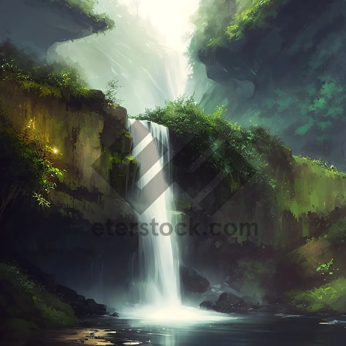 Picture of Serene Cascade in Enchanting Forest Setting