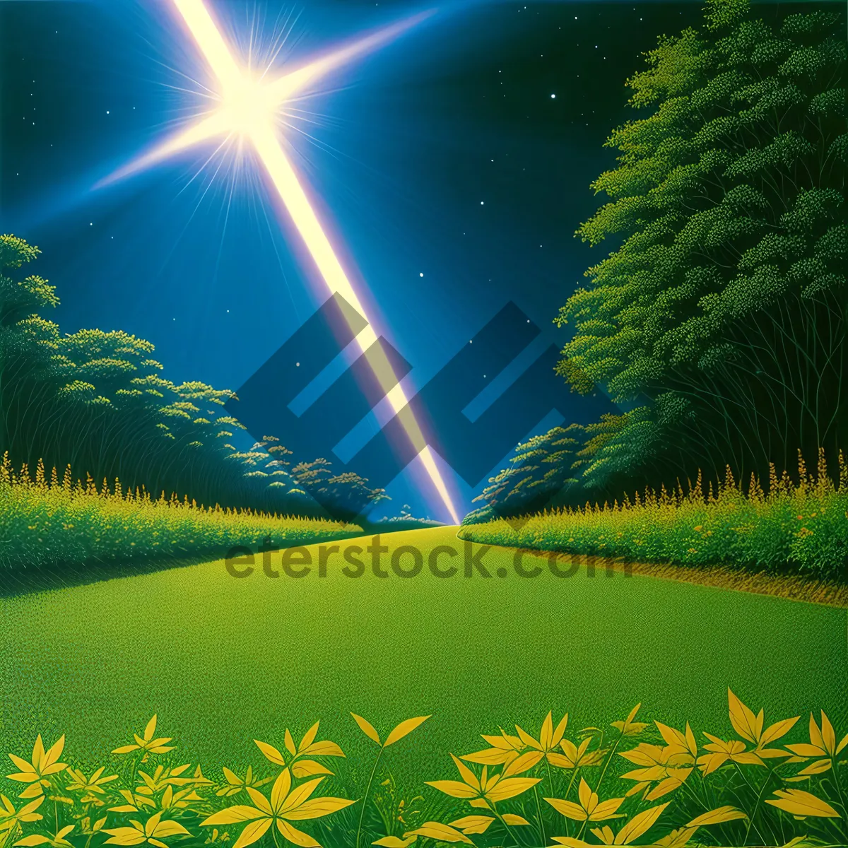 Picture of Starry Night: Illuminated Seasonal Meadow Landscape