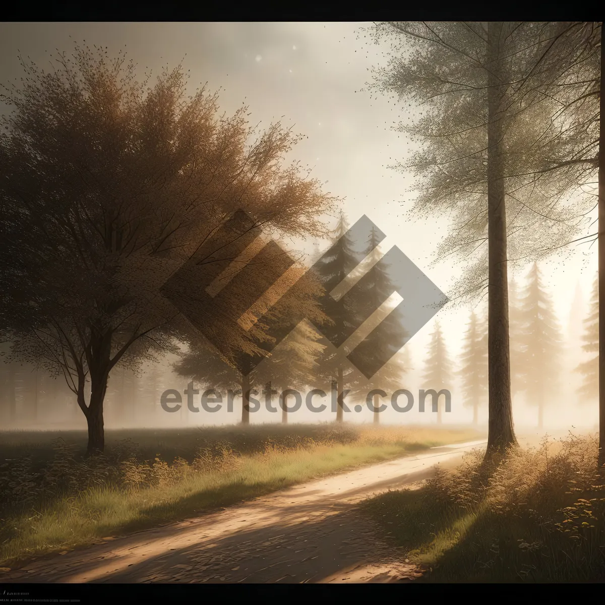 Picture of Idyllic Sunset Skyline Over Rustic Field