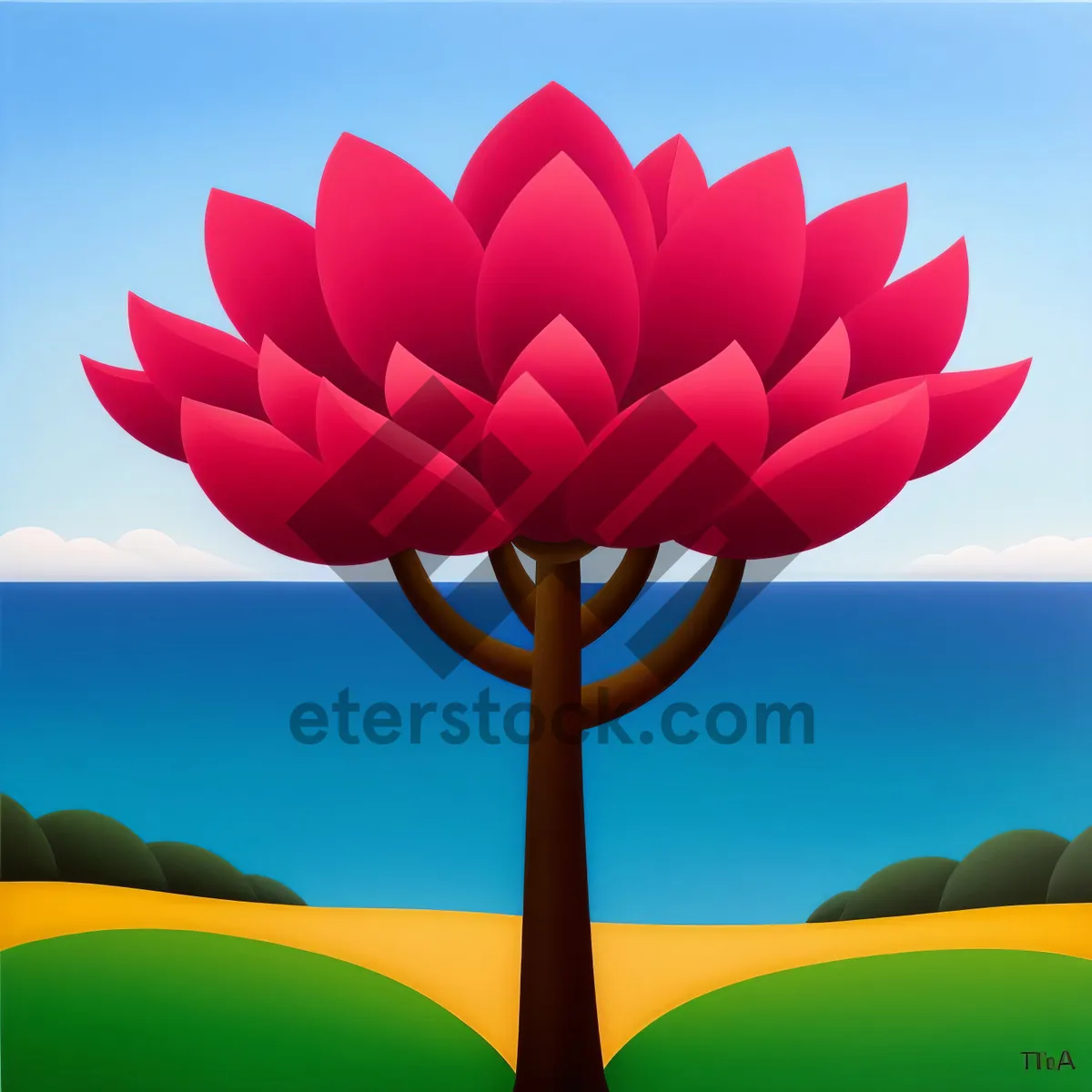 Picture of Colorful Lotus Blossom on Yellow Island.