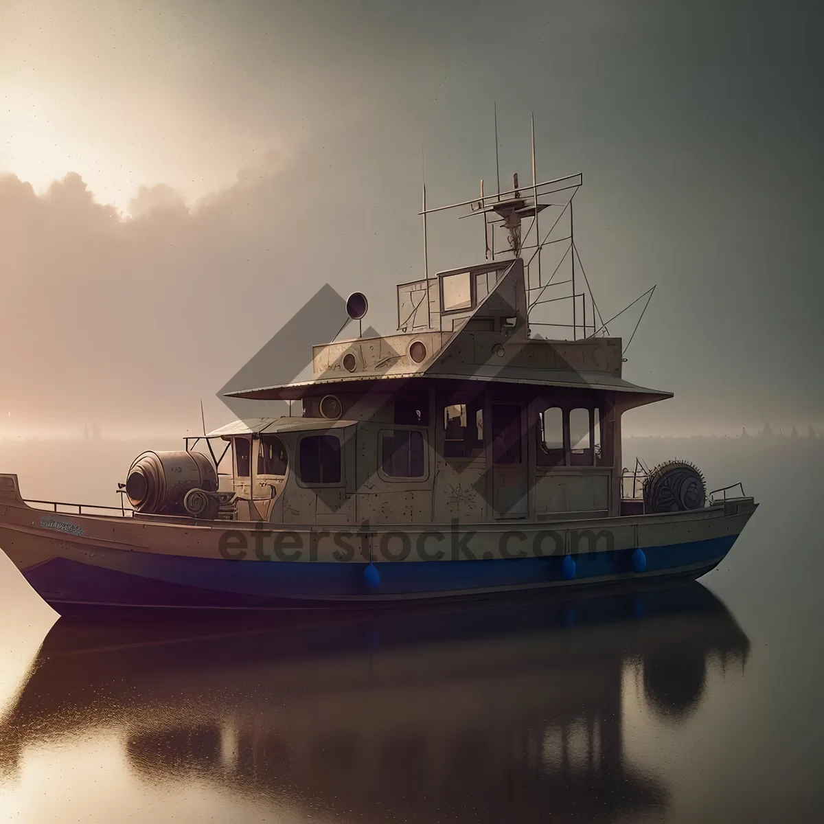 Picture of Nautical Vessel at Sea: Fishing Boat on the Horizon