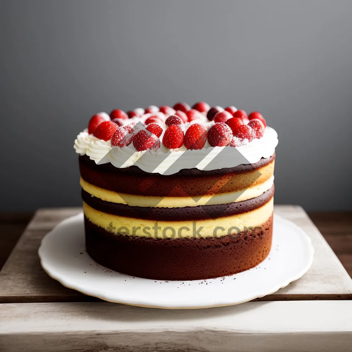 Picture of Delicious strawberry dessert with whipped cream and chocolate