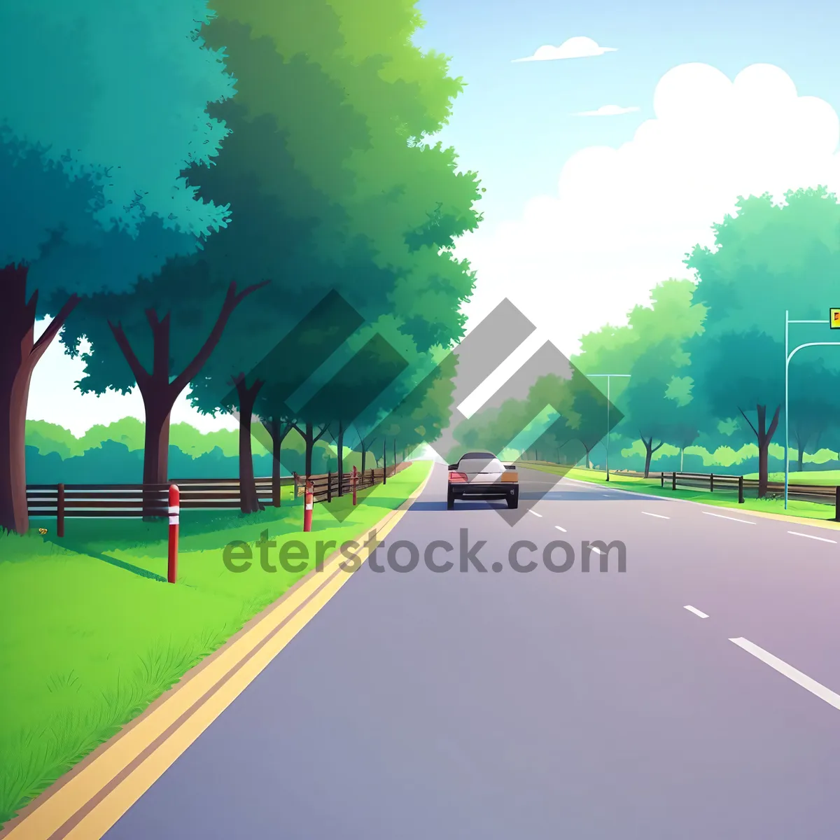 Picture of Serene Countryside Landscape on Sunlit Highway