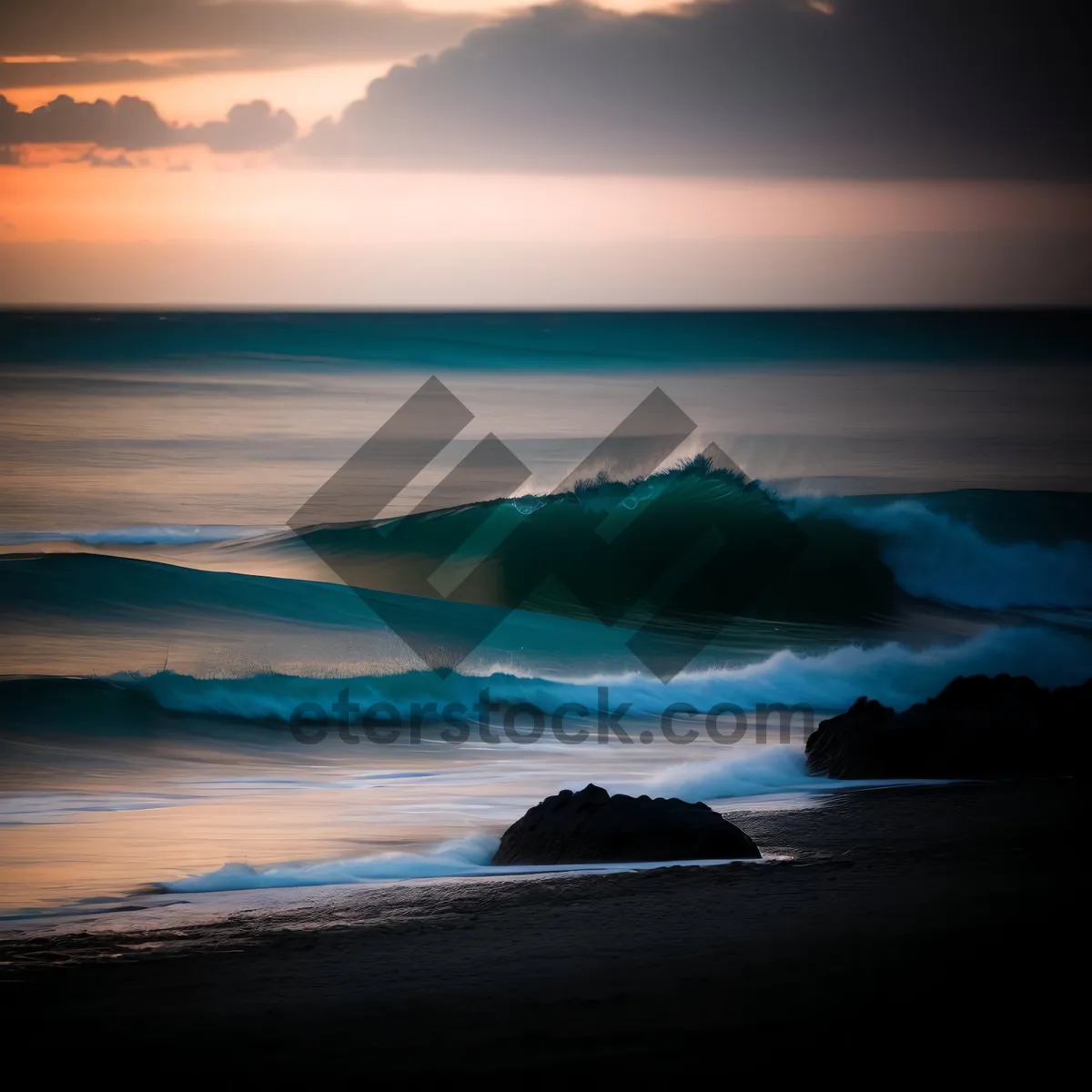 Picture of Serene Sunset Over Beach and Sea