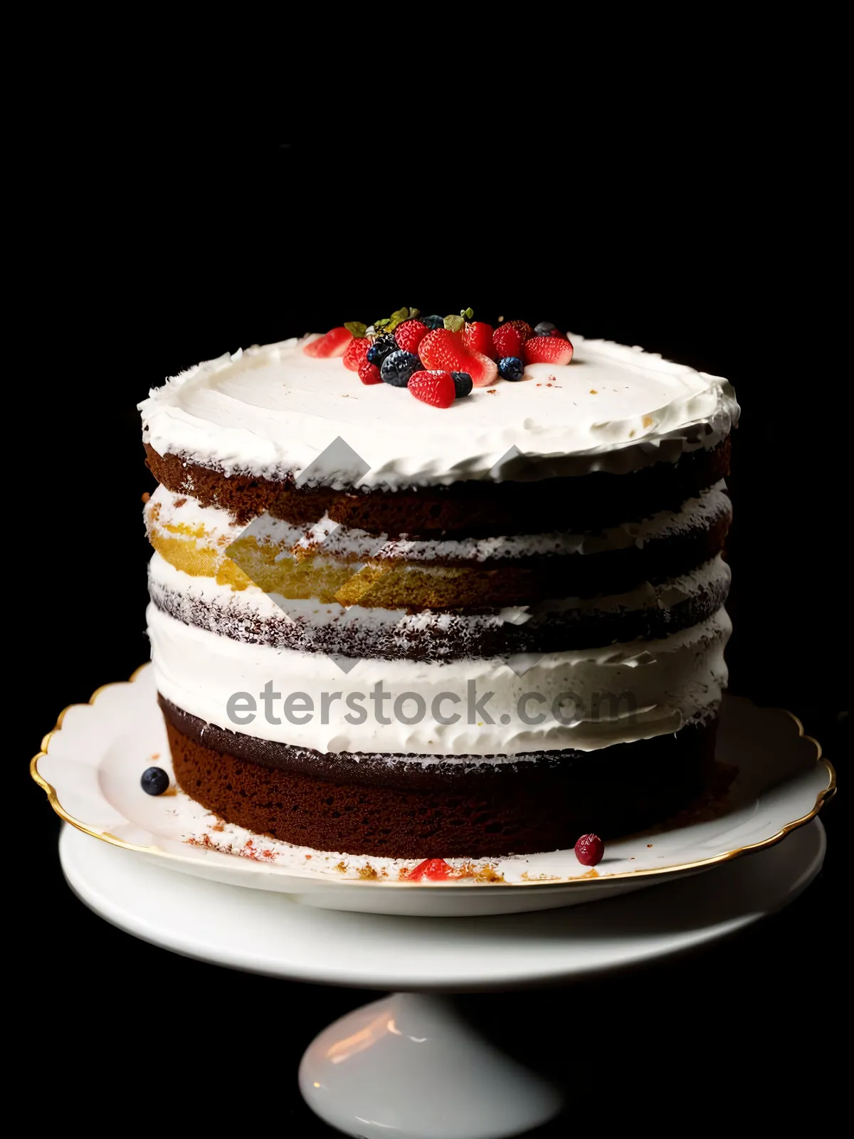 Picture of Deliciously Sweet Fruit Cream Cake with Chocolate