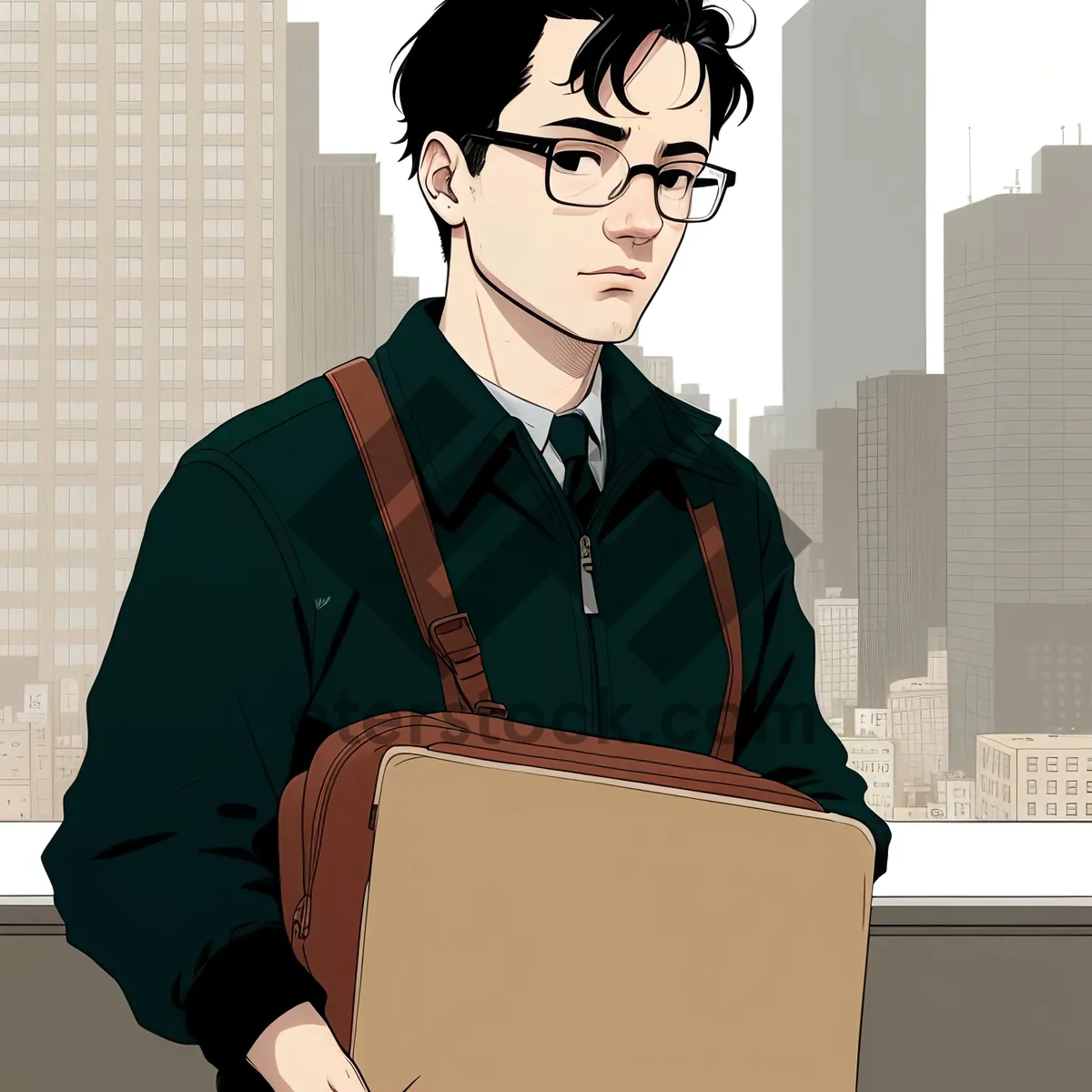 Picture of Smiling Businessman Working on Laptop in Office