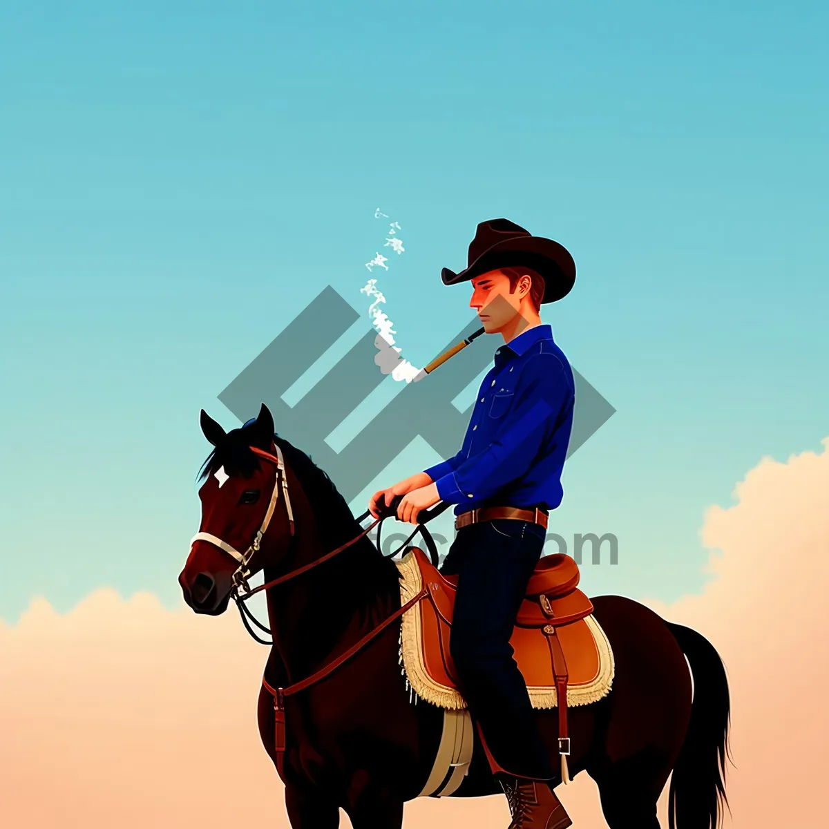 Picture of Silhouette of Horseback Rider in Equestrian Sport