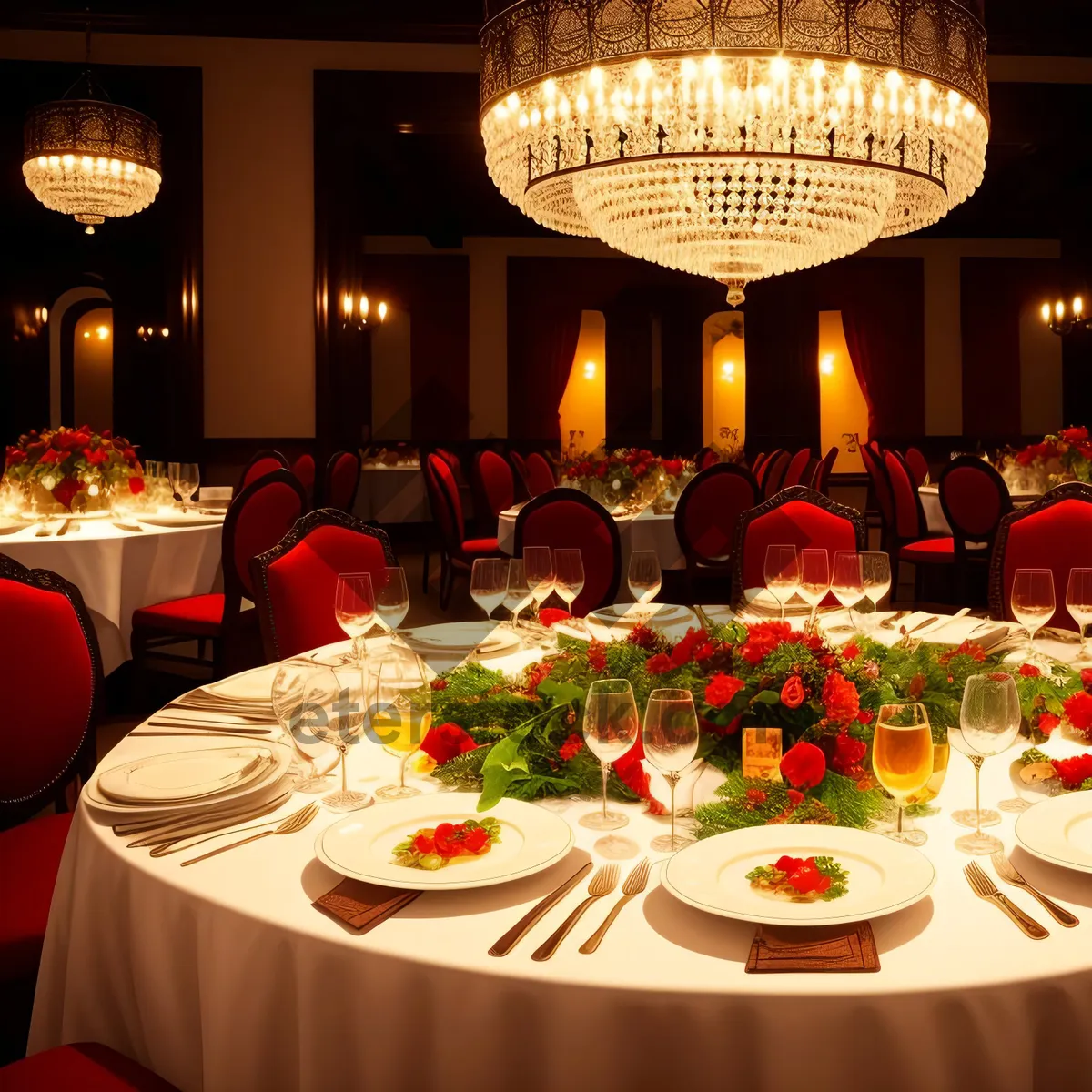 Picture of Elegant Dining Setting with Glassware and Wine