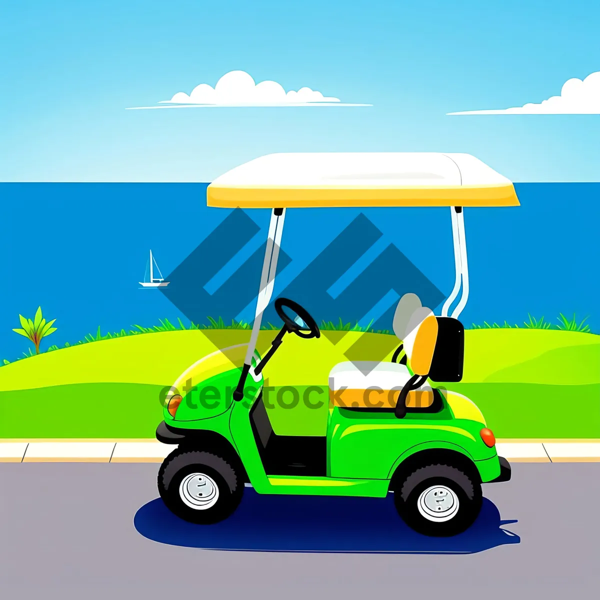 Picture of Golfer Cartoon Contestant Driving Car