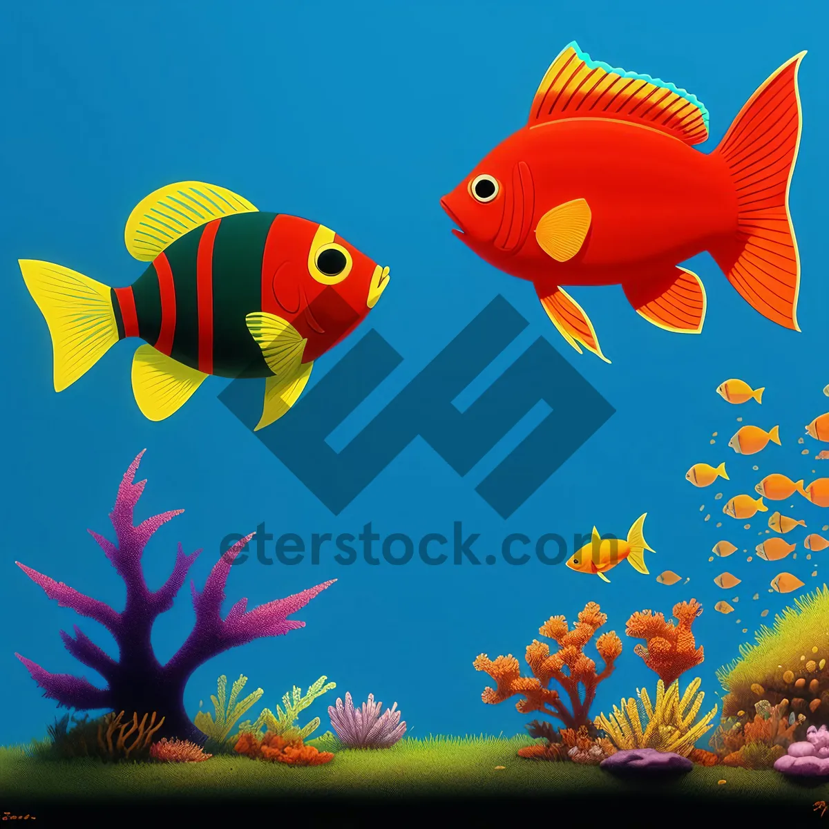 Picture of Vibrant Goldfish Swimming in Aquarium Waters