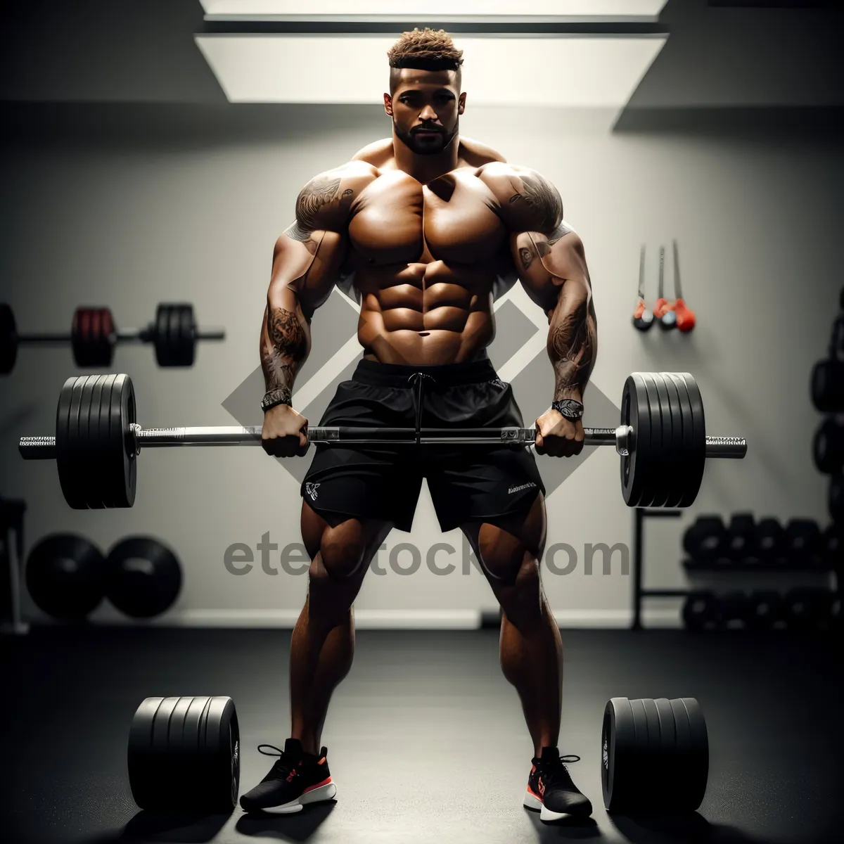 Picture of Fit Man Lifting Weights in Gym