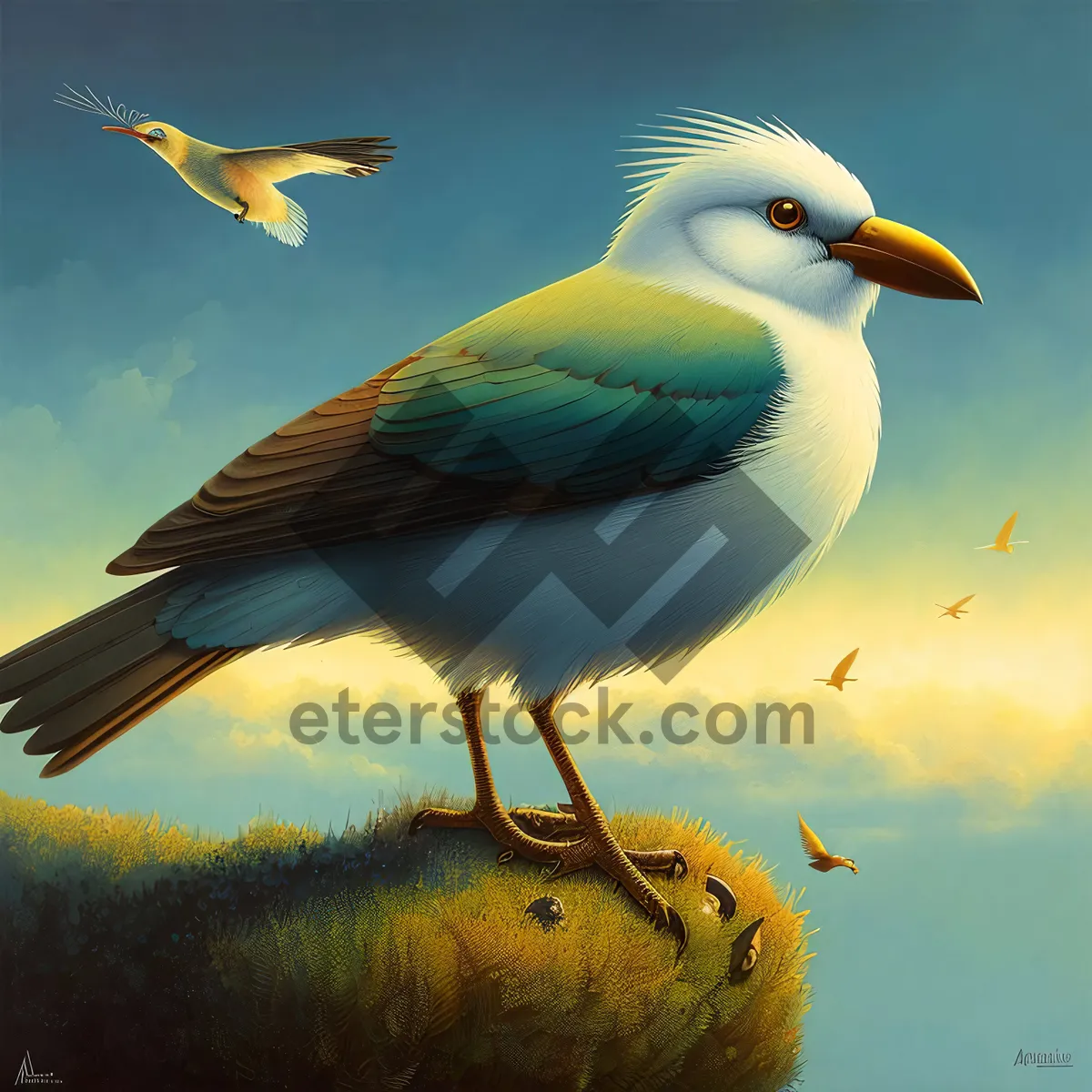 Picture of Coastal Seagull With Yellow Feathers Soaring