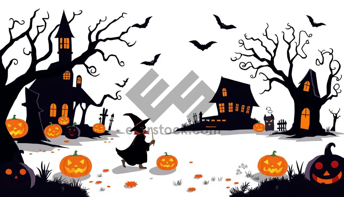 Picture of Halloween Moon Silhouette with Deer and Pumpkin_cartoon design